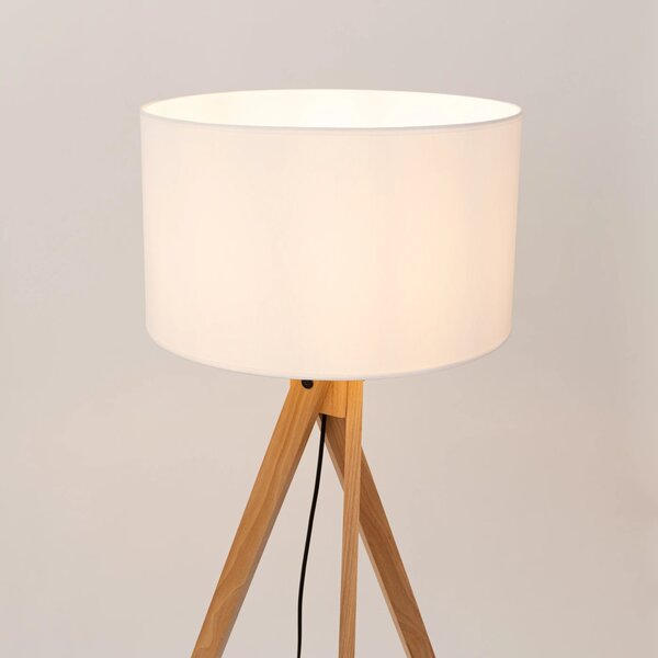 Stojací lampa Natt, 1x bílé textilní stínítko, dřevo