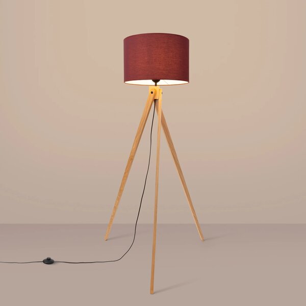 Stojací lampa Natt, 1x bordó textilní stínítko, dřevo