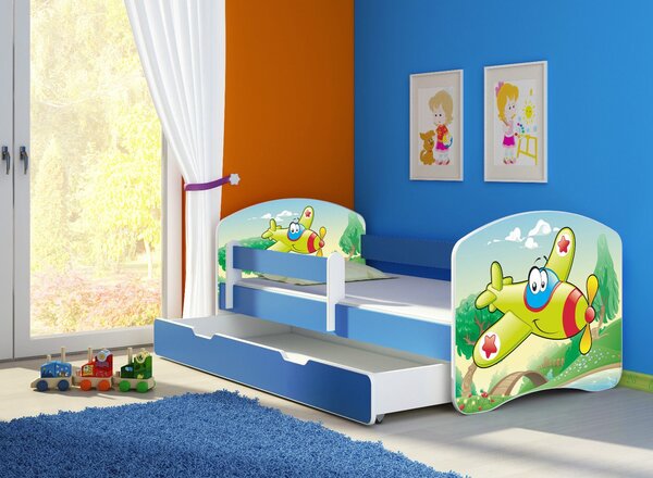Dětská postel - Letadlo 2 180x80 cm + šuplík modrá