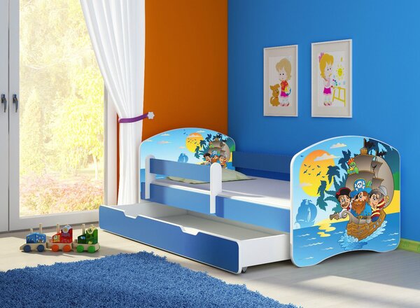 Dětská postel - Piráti 2 140x70 cm + šuplík modrá