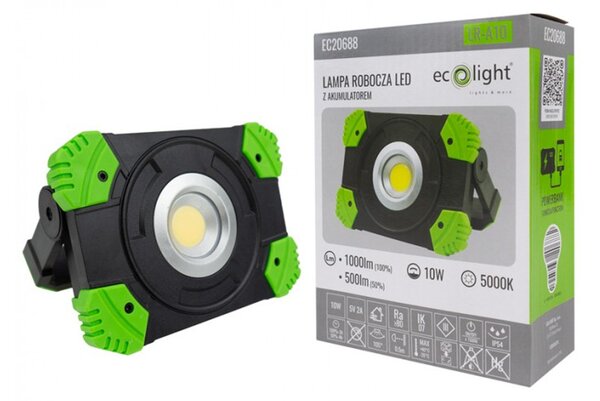 LED reflektor 10W 5000K přenosný - dobíjecí