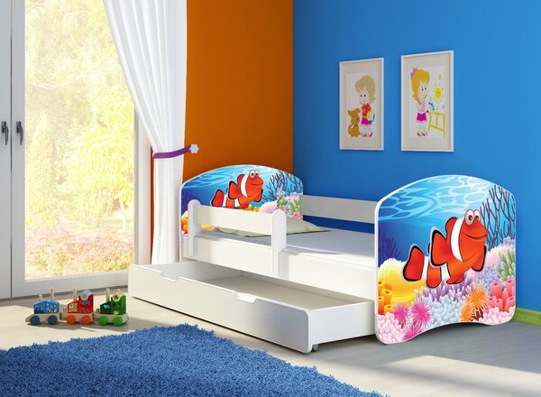 Dětská postel - Rybka 2 140x70 cm + šuplík bílá