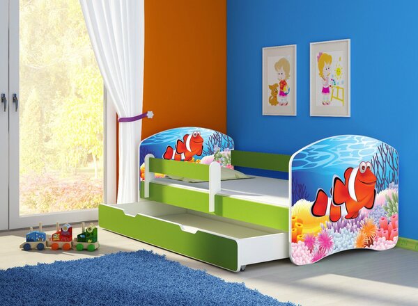 Dětská postel - Rybka 2 140x70 cm + šuplík zelená