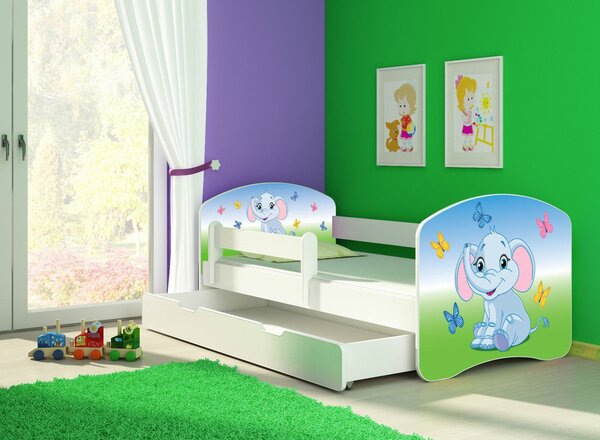 Dětská postel - Barevný sloník 2 140x70 cm + šuplík bílá