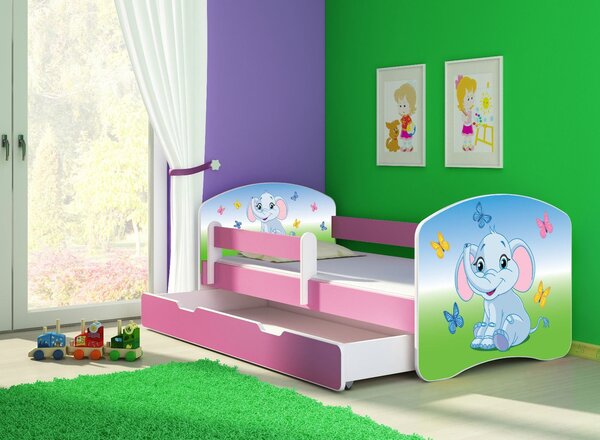 Dětská postel - Barevný sloník 2 140x70 cm + šuplík růžová
