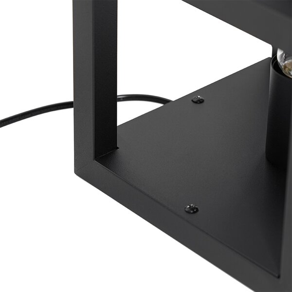 Průmyslová stolní lampa černá se dřevem - Cage Rack