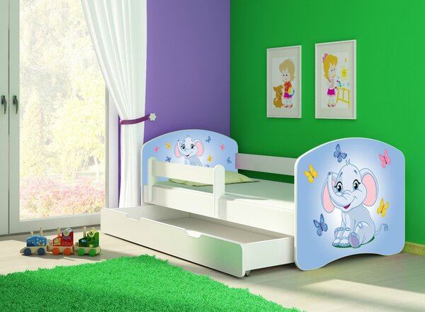Dětská postel - Modrý sloník 2 160x80 cm + šuplík bílá