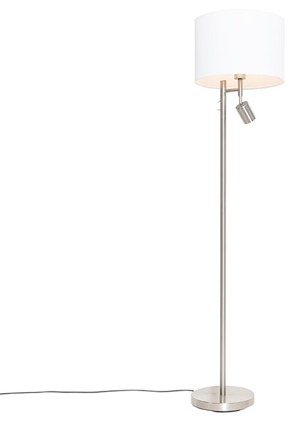 Stojací lampa z oceli s bílým stínítkem a lampičkou na čtení - Jelena