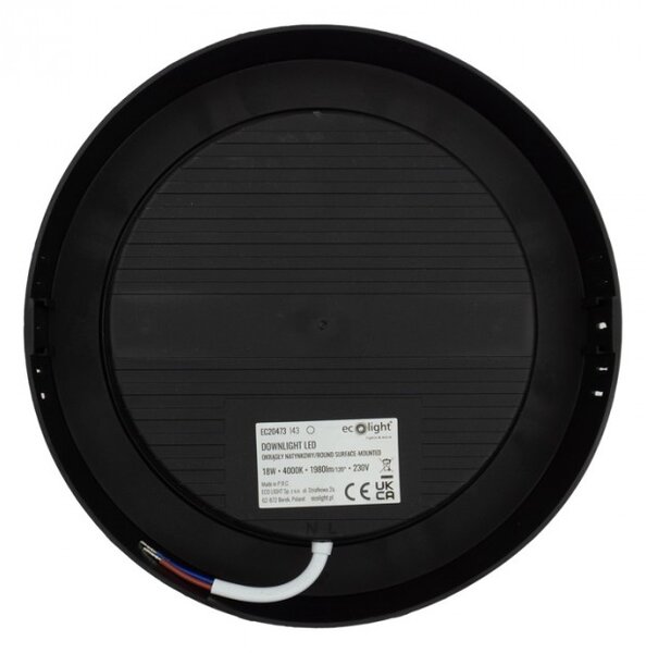 LED stropní svítidlo, přisazené, kulaté, 18W, 1980lm, černé, 4000K