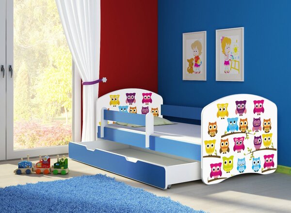 Dětská postel - Sovičky 2 140x70 cm + šuplík modrá