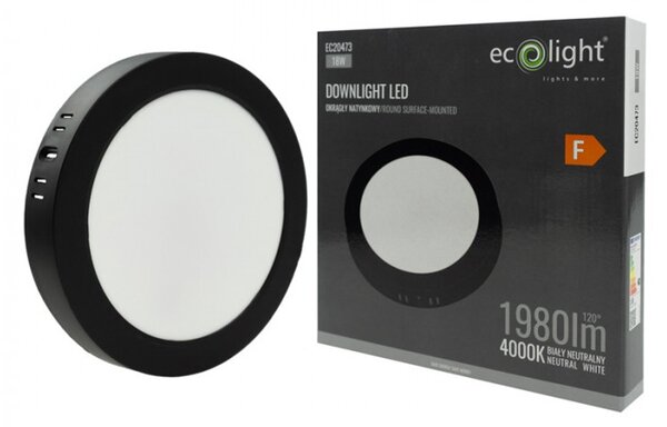 LED stropní svítidlo, přisazené, kulaté, 18W, 1980lm, černé, 4000K