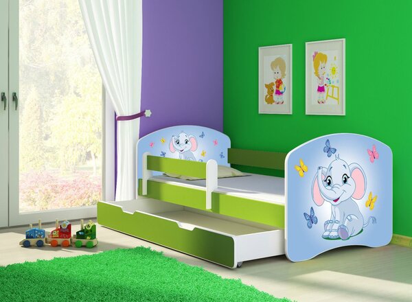 Dětská postel - Modrý sloník 2 140x70 cm + šuplík zelená