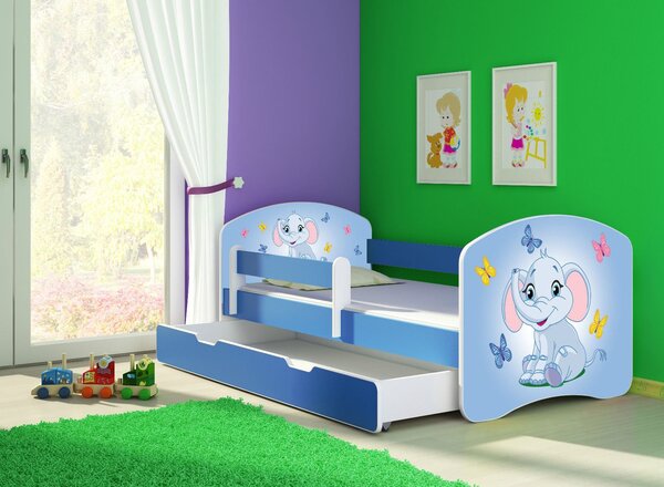Dětská postel - Modrý sloník 2 160x80 cm + šuplík modrá