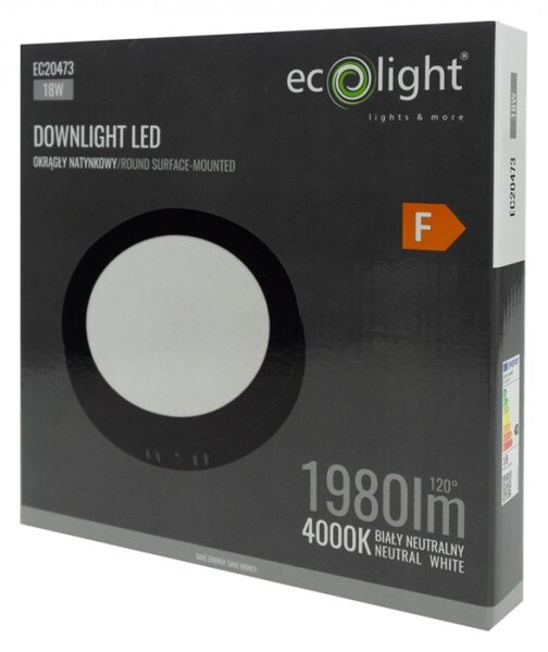 LED stropní svítidlo, přisazené, kulaté, 18W, 1980lm, černé, 4000K