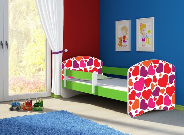 Dětská postel - Sladká srdíčka 2 140x70 cm zelená
