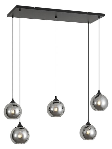Závěsné svítidlo Art Deco černé s kouřovým sklem 5-světelné - Wallace