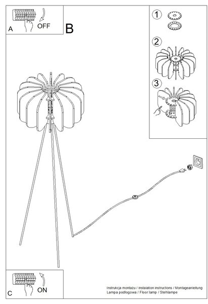 Stojící lampa Mula, 1x žluté plstěné stínítko, b, (fi 45cm)