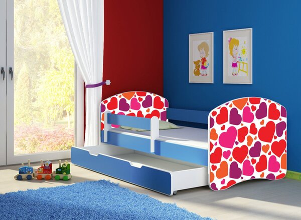 Dětská postel - Sladká srdíčka 2 140x70 cm + šuplík modrá
