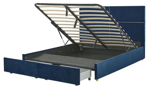 Manželská postel 160 cm Beliani Vissarion (modrá) (s roštem a úložným prostorem). 1076390