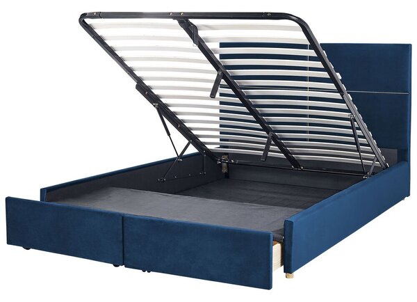 Manželská postel 180 cm Vissarion (modrá) (s roštem a úložným prostorem). 1076392