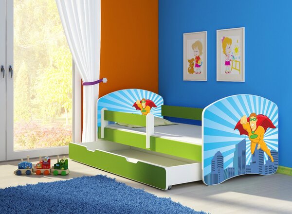 Dětská postel - Superhrdina 2 140x70 cm + šuplík zelená