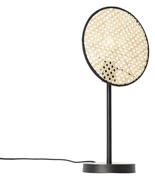 Rustikální stolní lampa černá s ratanem 25 cm - Kata