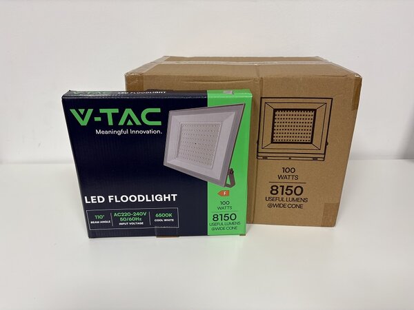 V-TAC Bílý LED reflektor 100W, 8+2ks zdarma, Studená bílá 6000 - 6500K