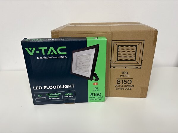 V-TAC Černý LED reflektor 100W, 8+2ks zdarma, Studená bílá 6000 - 6500K