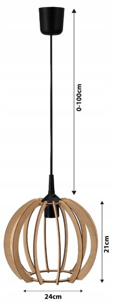 DŘEVĚNÁ STROPNÍ ZÁVĚSNÁ LAMPA 1xE27 LED + KLIP Vysoce kvalitní