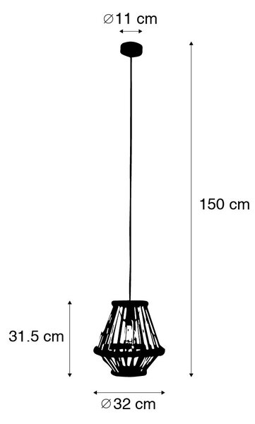 Orientální závěsné svítidlo bambus s černou 32 cm - Evalin