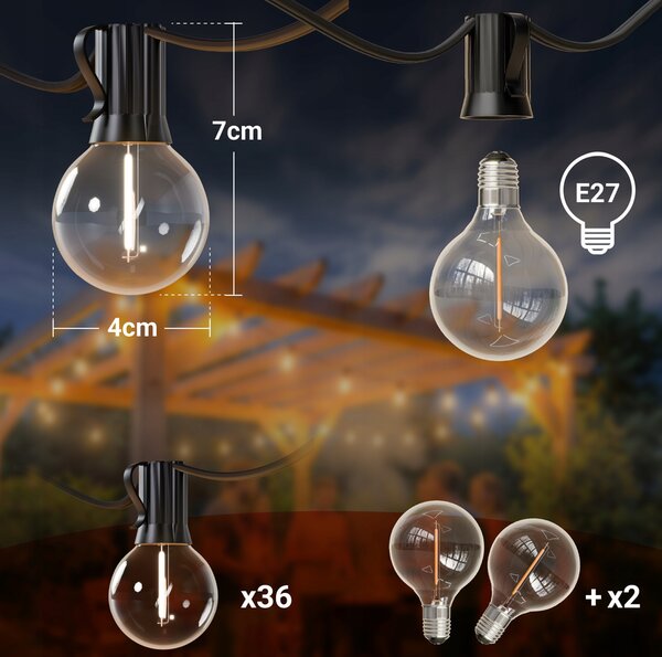 Smart LED Zahradní světelná girlanda 20m/36x/LED žárovka E12