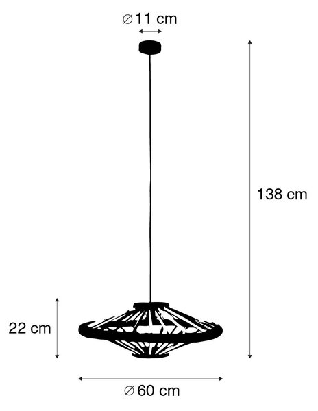 Orientální závěsné svítidlo bambus s černou 60 cm - Evalin