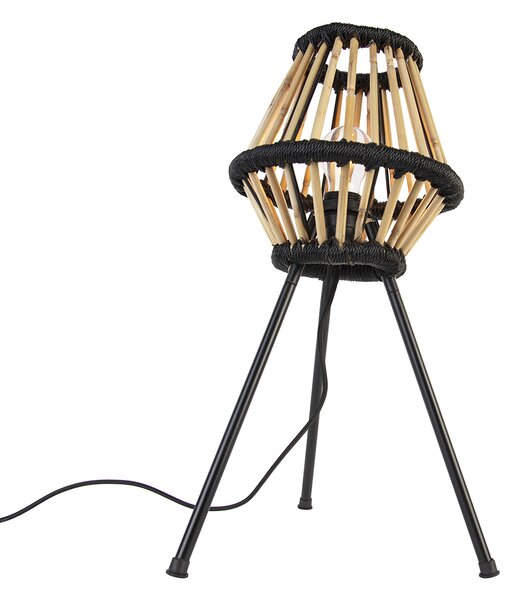 Rustikální stolní lampa na trojnožce bambusová s černou - Evalin