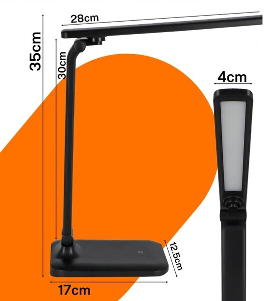Smart LED LED stolní dotyková pracovní lampa 5W 200Lm USB-C černá barva