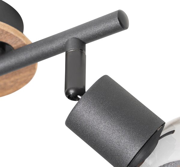 Stropní lampa černá s kouřovým sklem a dřevem 2-světlo - Vidro