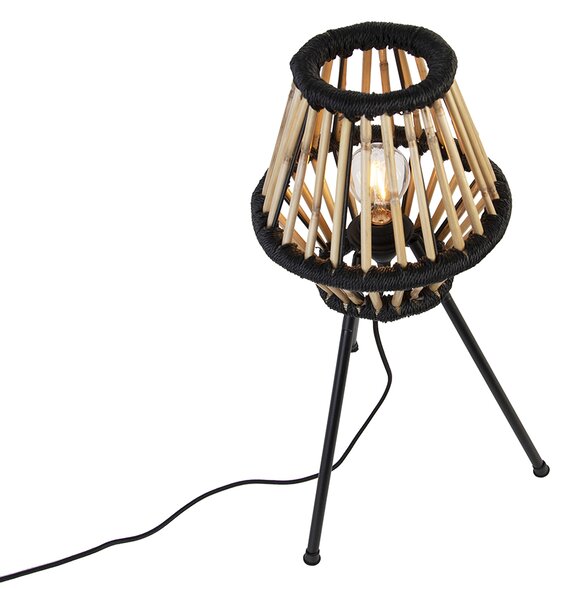 Rustikální stolní lampa na trojnožce bambusová s černou - Evalin