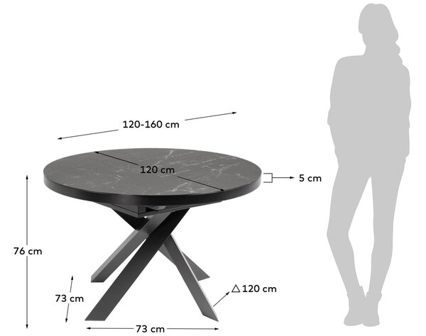 Černý mramorový rozkládací jídelní stůl Kave Home Vashti 120 - 160 cm