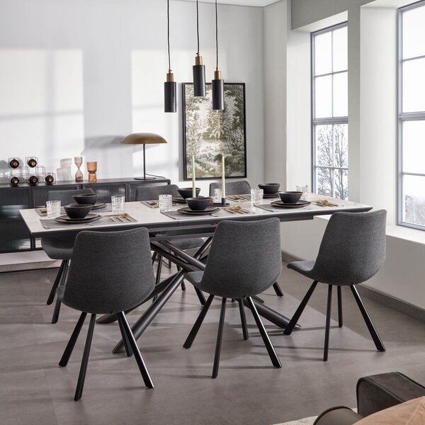 Bílý skleněný rozkládací jídelní stůl Kave Home Theone s mramorovým dekorem 160-210 x 90 cm
