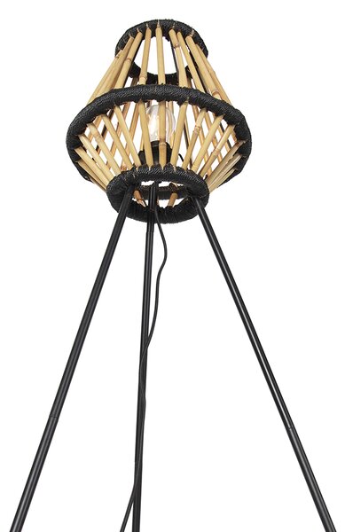 Orientální stojací lampa na trojnožce bambus s černou - Evalin