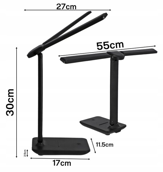 Smart LED LED stolní dotyková pracovní lampa 2x5W 2x200Lm USB-C černá barva