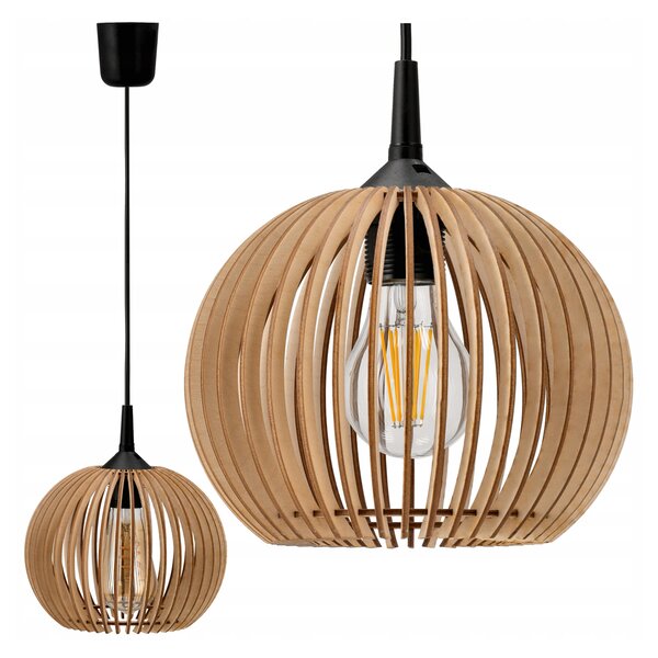 LED STROPNÍ ZÁVĚSNÉ SVÍTIDLO, DŘEVĚNÉ, 1xE27 + KLIP PRO SNADNOU MONTÁŽ BERGE