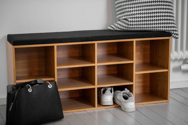 Botník se sedákem z černé látky LOFT, hnědá, Wenko