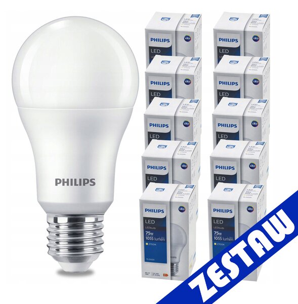 SADA 10 KS žárovek PHILIPS LED E27 10W 1055lm Teplá LED žárovka 2700K