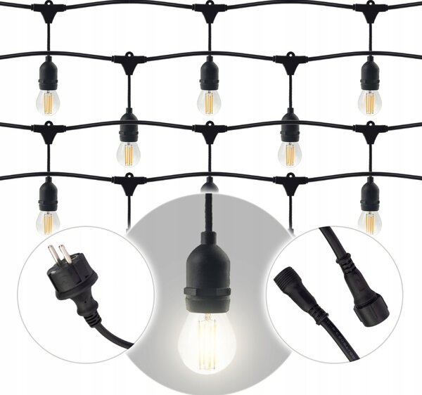 ZAHRADNÍ SVĚTELNÝ ŘETĚZ 10M 10xE27 Sada s LED žárovkami IP44