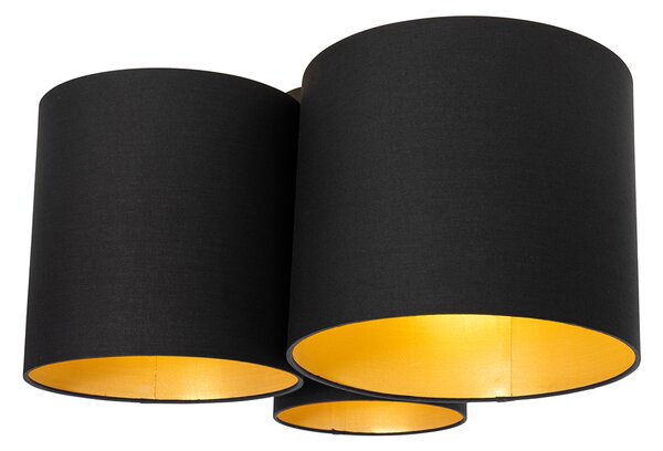 Stropní lampa černá se zlatým vnitřkem 3-světlo - Multidrum