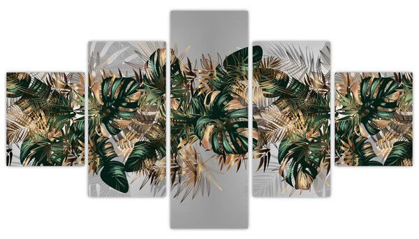 Obraz - Zlato-zelené tropické listy (125x70 cm)