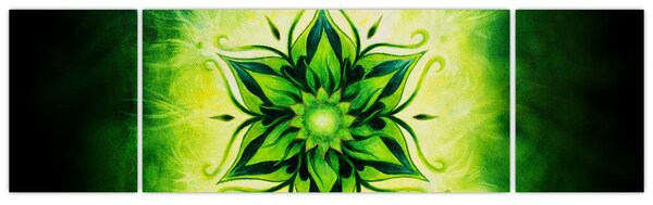 Obraz - Květinová mandala v zeleném pozadí (170x50 cm)