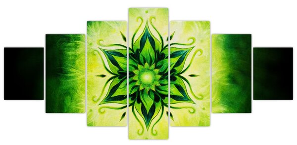 Obraz - Květinová mandala v zeleném pozadí (210x100 cm)