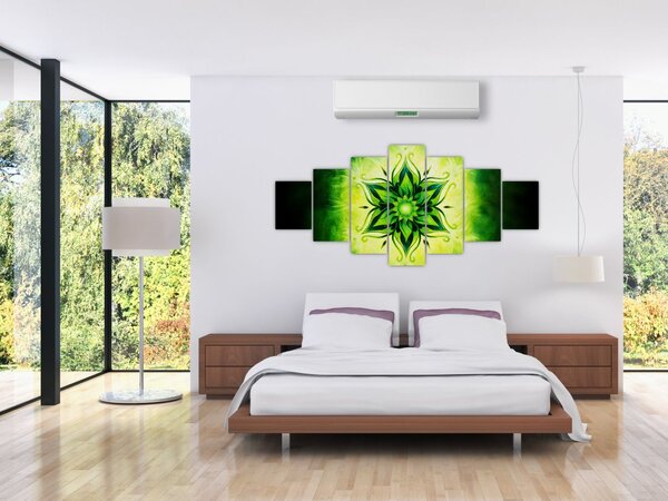 Obraz - Květinová mandala v zeleném pozadí (210x100 cm)