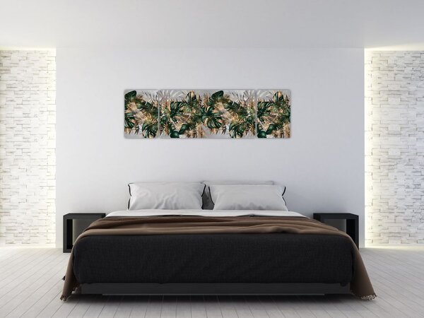 Obraz - Zlato-zelené tropické listy (170x50 cm)